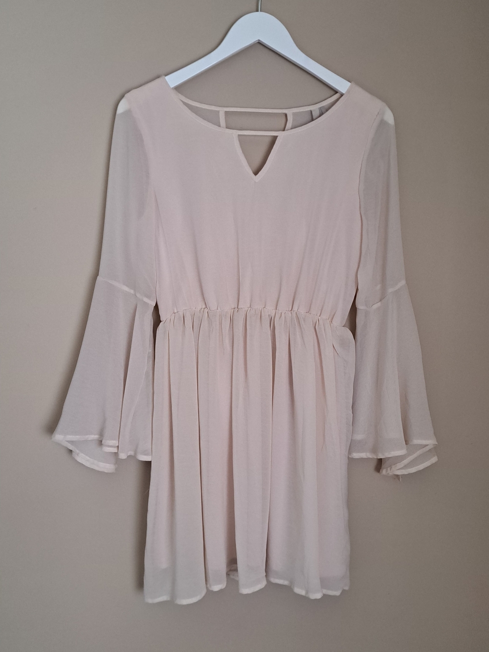 Paper Crane Soft Cream Chiffon Bell-Sleeve Tunic Dress